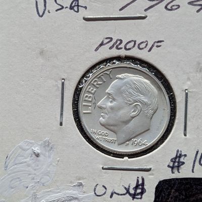 Sale Photo Thumbnail #198: 1964 Proof Roosevelt Dime, 90% Silver - Great Details!