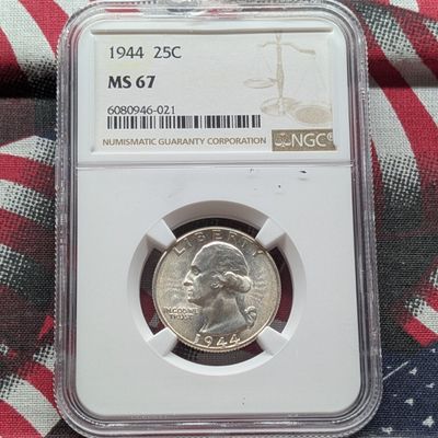 Sale Photo Thumbnail #214: 1944 Washington 90% Silver Quarter NGC MS 67