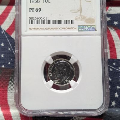 Sale Photo Thumbnail #230: 1958 Roosevelt 90% Silver Dime NGC PF 69