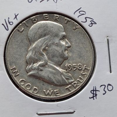 Sale Photo Thumbnail #191: 1958 Franklin Half Dollar, 90% Silver - Vietnam War Era!