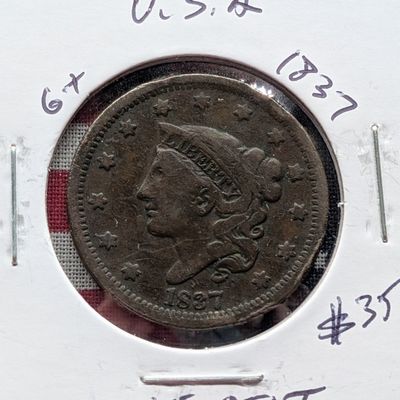Sale Photo Thumbnail #184: 1837 Matron Liberty Head Large Cent - 189 Years Old!