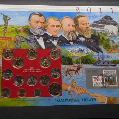 Sale Photo Thumbnail #298: 2011-D Only U.S. Mint Uncirculated Coin Set Including ATB Quarters, (4) Presidential Dollars, One Sacagawea Dollar and Stamps