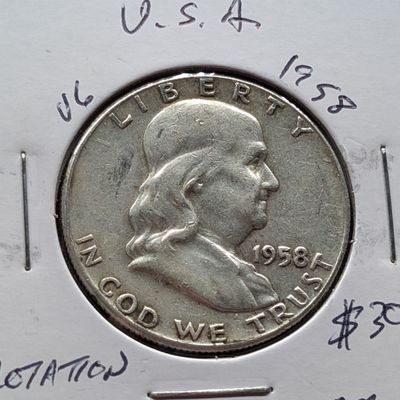 Sale Photo Thumbnail #8: 1958 Franklin Half Dollar, 90% Silver - Vietnam War Era!