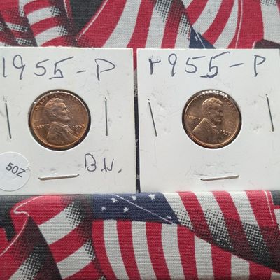 Sale Photo Thumbnail #321: (2) 1955-P Lincoln Wheat Cents - BU