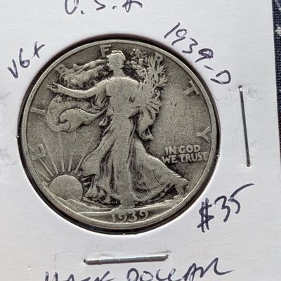 Sale Photo Thumbnail #282: 1939-D Walking Liberty Half Dollar, 90% Silver - Pre-WWII Era!