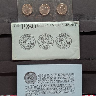 Sale Photo Thumbnail #64: 1980 P, D, & S Susan B. Anthony One Dollar Souvenir Set In OGP