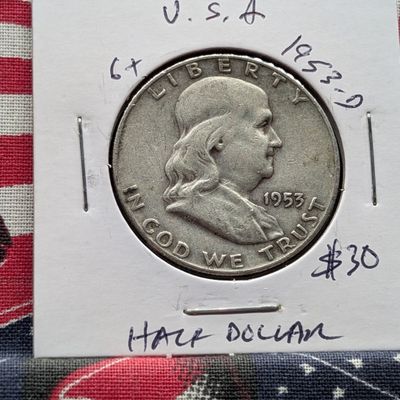 Sale Photo Thumbnail #68: 1953-D Franklin Half Dollar, 90% Silver - Pre Vietnam War Era!