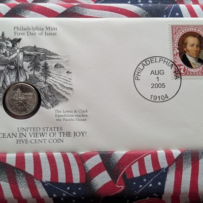 Sale Photo Thumbnail #58: 2005-P Ocean In View Jefferson Nickel With First Day Cachet
