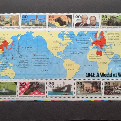 Sale Photo Thumbnail #356: 1991 A World At War (1941) Stamp Sheet, Scott # 2559, Mint, Original Gum, Never Hinged