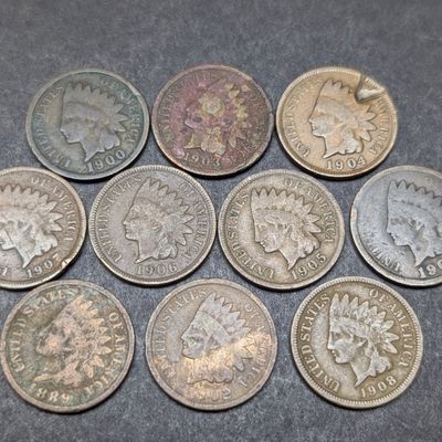 Sale Photo Thumbnail #340: 1889 & 1900-1908 Indian Head Cents - 10 Coins