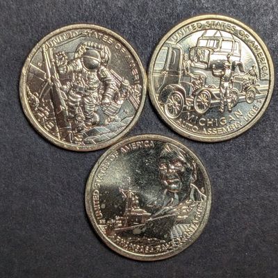 Sale Photo Thumbnail #59: (3) 2025-D Uncirculated American Innovation Dollars, Michigan, Arkansas, & Texas