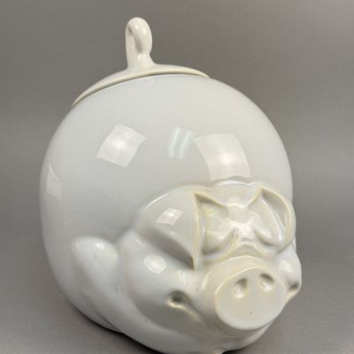 Sale Photo Thumbnail #249: White Ceramic Pig Head Lidded Canister