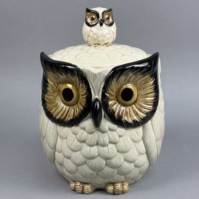 Sale Photo Thumbnail #215: Glazed Ceramic Figural Owl Cookie Jar