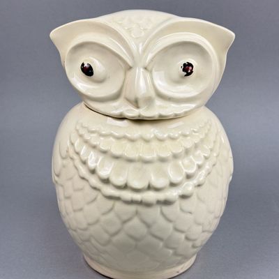 Sale Photo Thumbnail #213: Glazed Ceramic Figural Owl Cookie Jar