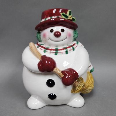 Sale Photo Thumbnail #192: Fitz & Floyd Plaid Christmas Snowman Cookie Jar