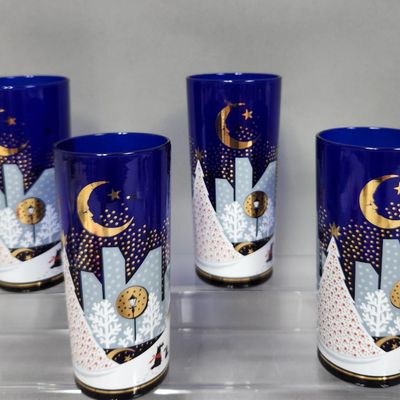 Sale Photo Thumbnail #193: Noritake 'Twas The Night Before Christmas Cobalt Tumblers