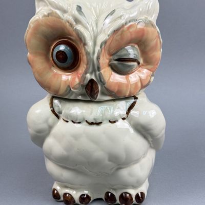 Sale Photo Thumbnail #214: USA Earthenware Winking Owl Cookie Jar