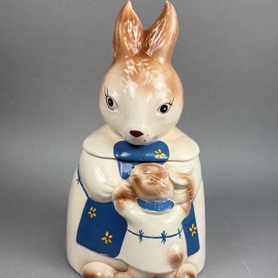 Sale Photo Thumbnail #223: Earthenware Mother & Baby Rabbit Cookie Jar