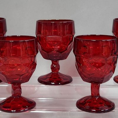 Sale Photo Thumbnail #196: Viking Ruby Red Faceted Glass Goblets