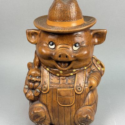 Sale Photo Thumbnail #210: Treasure Craft Ceramic Farmer Pig Cookie Jar