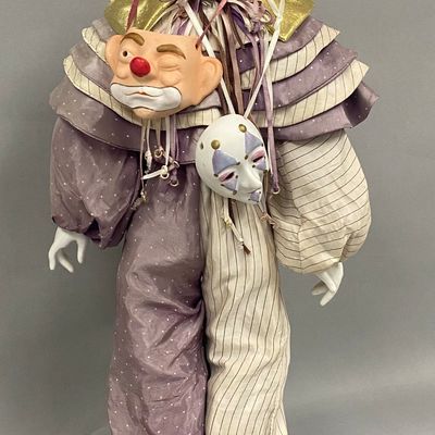 Sale Photo Thumbnail #57: Porcelain Pierrot-Style Clown Doll & Masks