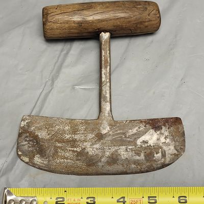 Sale Photo Thumbnail #24: antique primitive hand forged mezzaluna knife