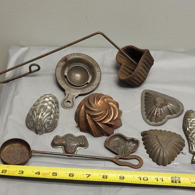 Sale Photo Thumbnail #34: antique lot of chocolate molds tarts too!