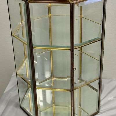 Sale Photo Thumbnail #26: hexagonal brass & glass display vtg case beveled