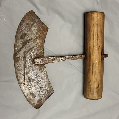 Sale Photo Thumbnail #10: antique half moon herb/food chopper hickory handle
