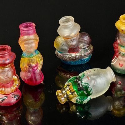 A Set of Five Vintage Old World Figural Glass Christmas Light Covers