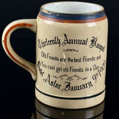 Higgins & Seiter Hotel Astor 1909 Dutchess County Society Banquet Mug