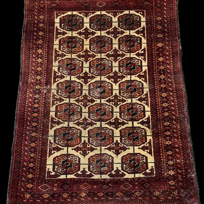 Vintage Hand-Knotted Tekke Turkoman Wool Rug