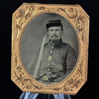Ninth-Plate Tintype of a Civil War Soldier w/ Sabre Holmes Booth & Haydens