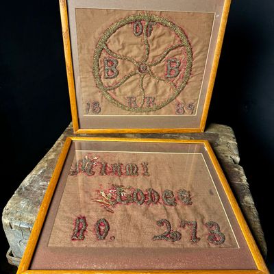 1889 Pair of Framed Brotherhood of Railroad Brakemen Bullion Embroideries