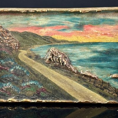 California School, Mid-20th Century, Coast Highway California Miniature Oil Landscape