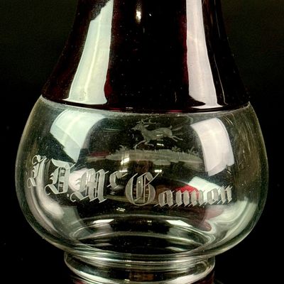 Fallbrook Railroad Presentation Globe Conductor J.D. McGannon Ruby Stained Glass Lantern Etched by Hawkes Glass