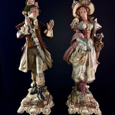 A Large Pair of Royal Dux Bohemia Porcelain Incroyable and Merveilleuse Figures