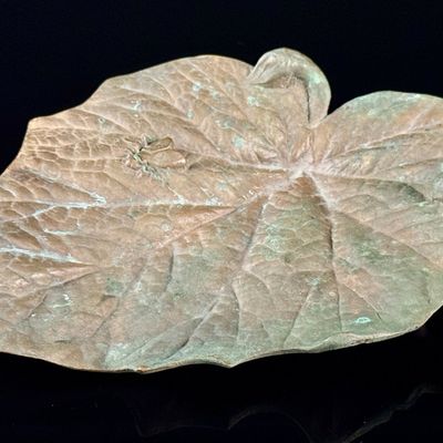 Art Nouveau Cast Bronze Leaf-Form Tray with Insects Signed M.H. DEP