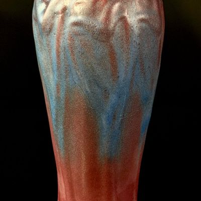 Van Briggle Arts and Crafts Pottery Lorelei Three Figure Vase in Persian Rose and Turquoise Glaze