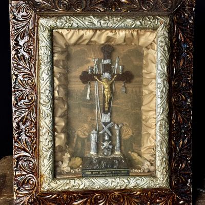 Victorian Catholic Arma Christi Devotional Shadowbox Shrine, circa 1877