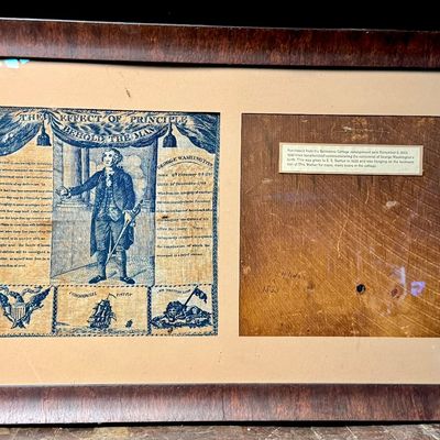 Framed 1832 George Washington Centennial Commemorative Printed Linen Handkerchief and Inscribed Wood Panel