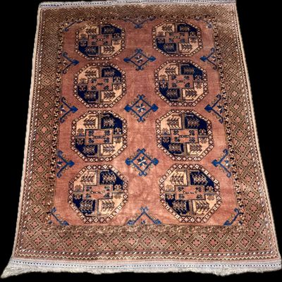 Hand-Knotted Afghan Turkmen Style Wool Rug with Bokhara Design