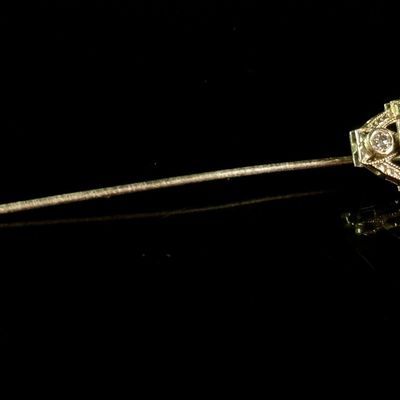 Belais Art Deco 18K White Gold Diamond and Sapphire Stickpin