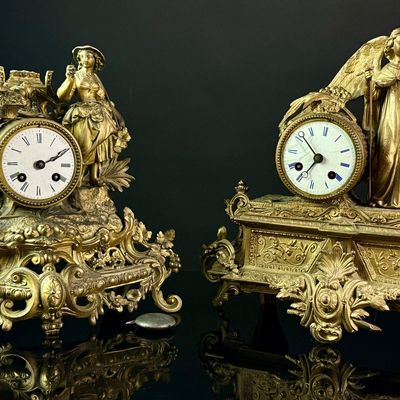 Two 19th Century French Gilt Metal Figural Mantel Clocks