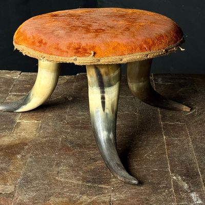 Late 19th Century American Western Style Steer Horn Tripod Footstool