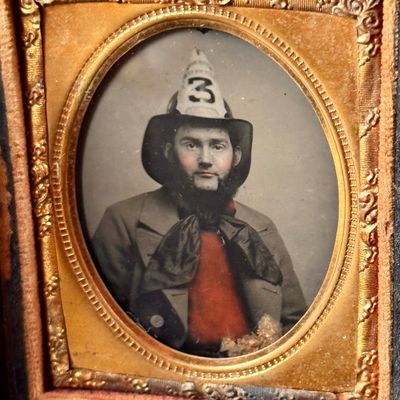 Identified Hand-Tinted American Sixth-Plate Firefighter Ambrotype