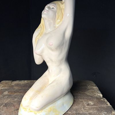 Mid-century Modernist Style Painted Plaster Sculpture of a Kneeling Nude Female