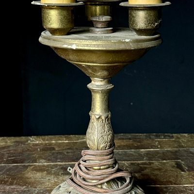 Art Deco Style Three-Light Cast Metal Candelabra Table Lamp