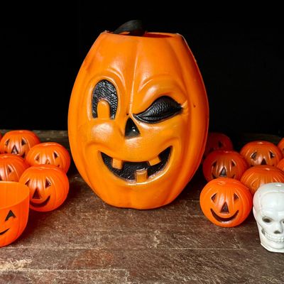 A Collection of Vintage Blow-Mold Plastic Halloween Decorations