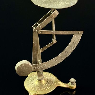 Antique French Ornate Brass Pendulum Equipoise Postal Scale
